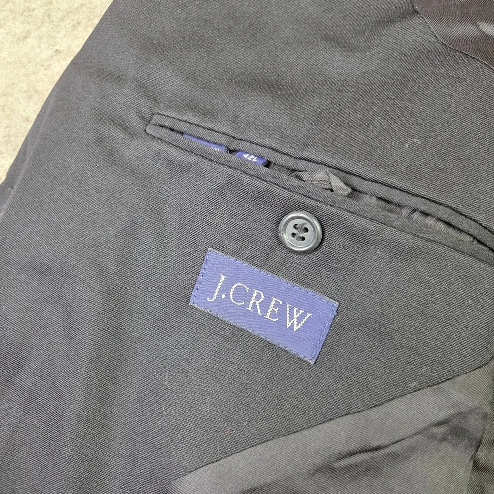 J Crew Suit Jacket Wool Mens 42L Black 3 Button Blazer Business
